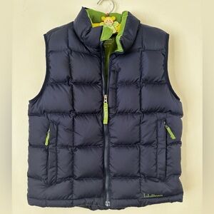 L.L. Bean Kids Classic Cozy Goose Down Navy/Green Quilted Vest Sz 6X/7